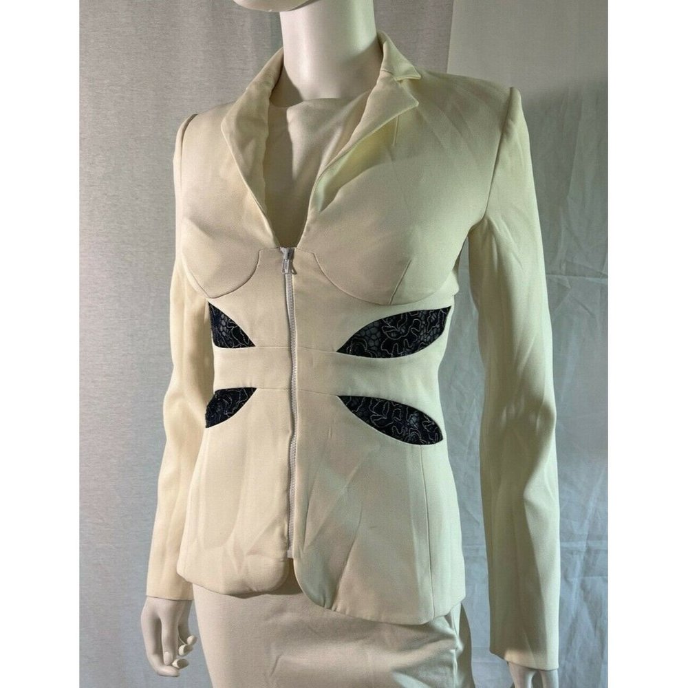 NWD La Perla Women's Blazer Jacket Slim Fit Ivory Lace Black Full Zip  US 2 UK 6